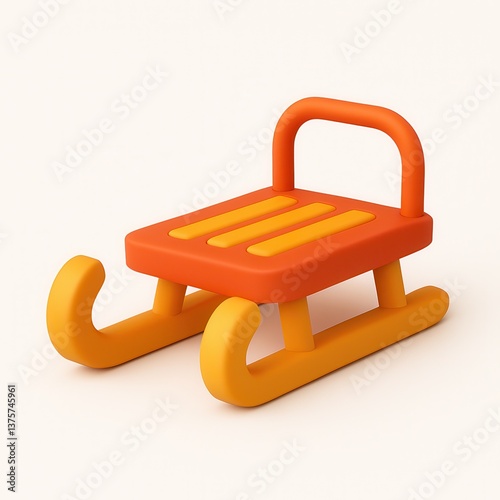 3D cartoon sled in orange and yellow with curved runners