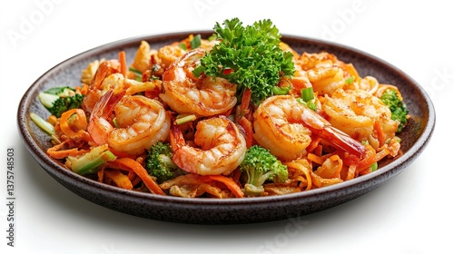Delicious ulkoy with palauan shrimp and vegetables tropical kitchen food bright captivating flavor