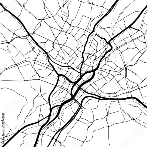 Abstract city map illustration with black lines on white background  