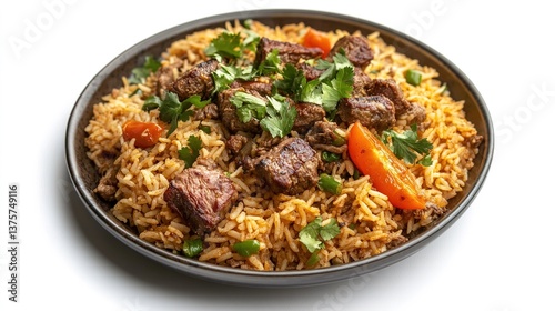 Delicious skoudehkaris spiced djiboutian rice with tender meat culinary delight food photography gourmet viewpoint photo