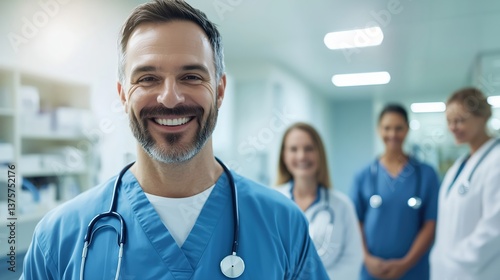 Dedicated Doctor and Nurse Team Working Together in Hospital Treatment photo