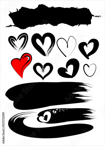 hand drawn heart love scribble inc marker doodles collection. Valentine Give romantic elements.