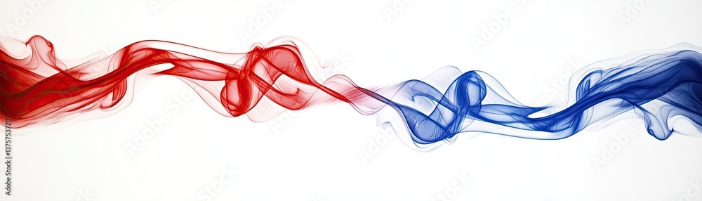 Fototapeta premium Red and blue smoke swirls, abstract art, white background, design element (7)
