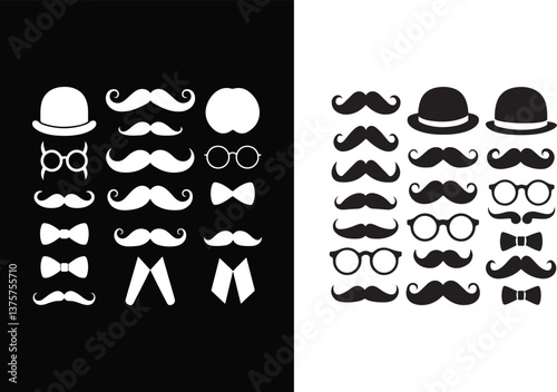 Mustache Styles and Accessories Silhouette Vector Icons