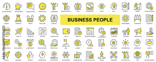 Set of Business People, Human Resources, and Office Management – Editable Vector Icons Collection