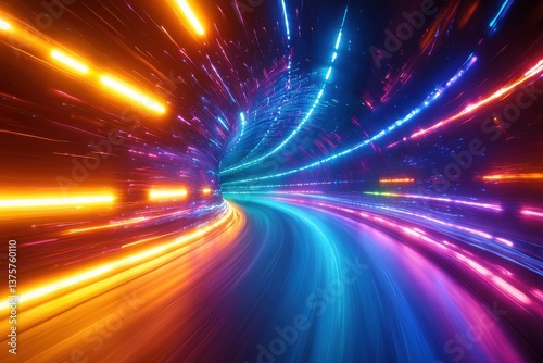 Dynamic colorful light tunnel with streaks of vibrant colors in motion