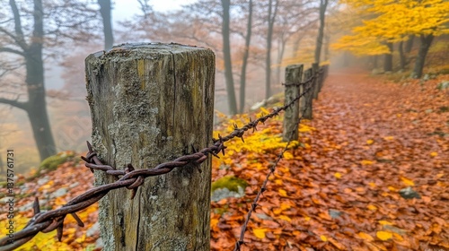 In the background, a tree is visible behind a fence lined with barbed wire