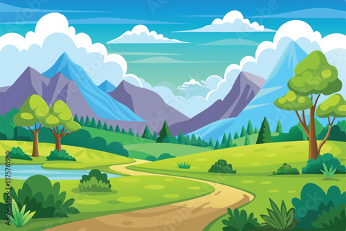 Green mountain hills under a blue summer sky