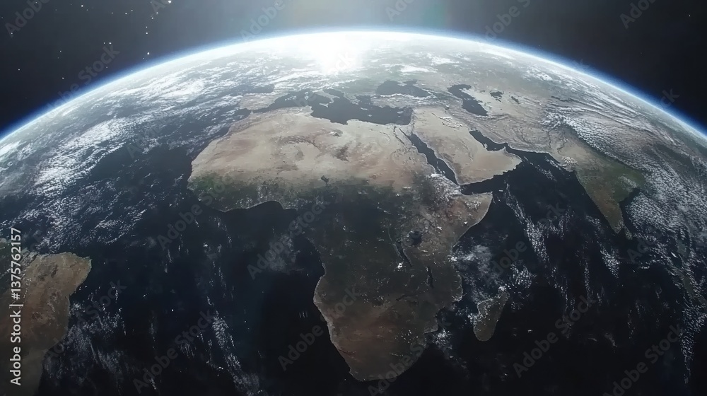Obraz premium Stunning High Resolution Earth From Space Showing Detailed Landmasses And Cloud Formations With Sunlight