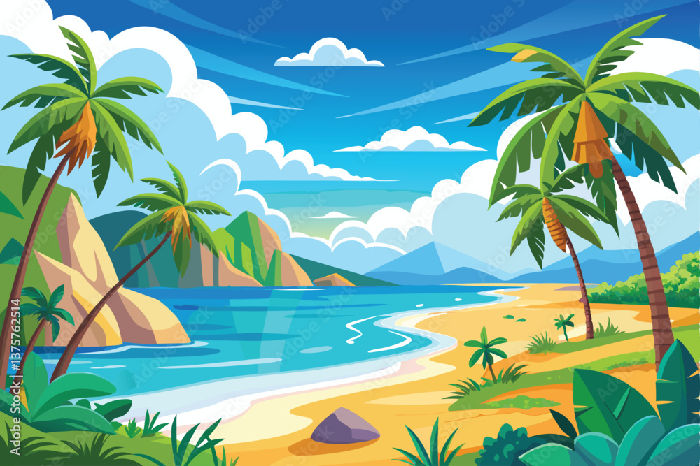 Tropical beach with palm trees on a sunny island paradise Tropical beach with palm trees on a sunny island paradise