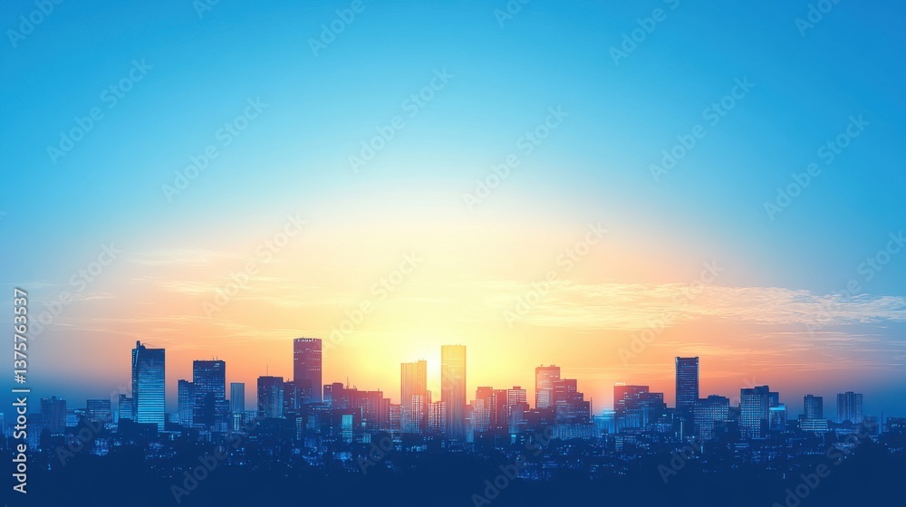 A vibrant skyline at sunrise with a gradient of blue and orange hues illuminating the cityscape. A vibrant skyline at sunrise with a gradient of blue and orange hues illuminating the cityscape.