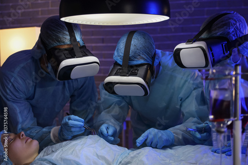 Doctors with VR glasses ope...