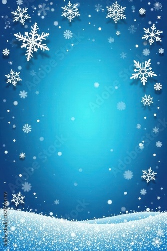 Silhouette of Hand Drawn Snowflakes on Blue Winter Background, minimalist winter scene, frozen landscape art