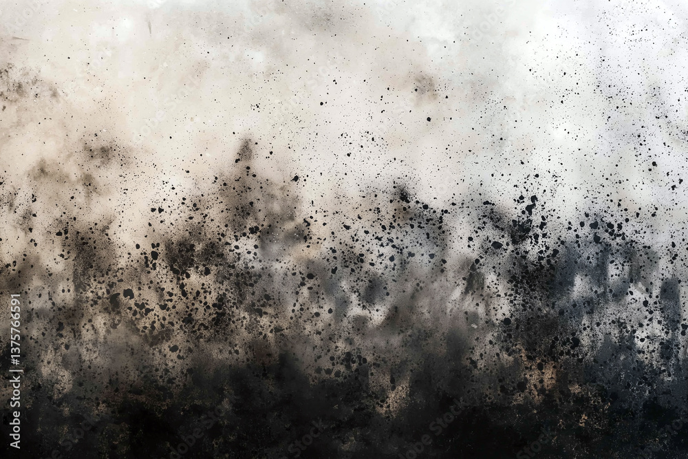 Abstract texture with charcoal streaks and ash build up, creating dramatic contrast of dark and light tones. image evokes sense of depth and intrigue