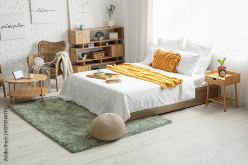 Interior of bedroom with sh...