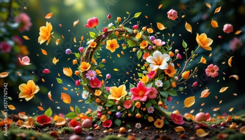 Nature's Whirlwind Imagine a whirlwind filled with leaves, flowers, and other natural elements, elegantly swirling in harmony.