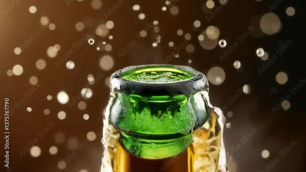 Explosión de burbujas al abrir una botella de champán

