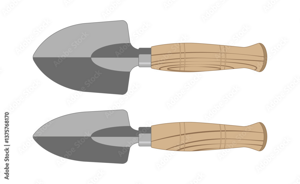 Obraz premium GardGarden tools set. Trowel with wooden handle. Vector illustration isolated on white.