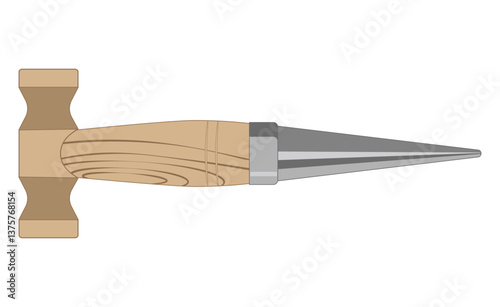 Garden tools set. Hole punch tool with wooden handle. Vector illustration isolated on white.