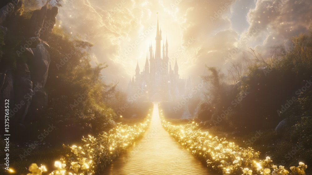 Obraz premium yellow brick road leading to the emerald city castle