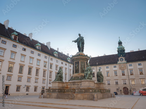 Summer trip to Vienna: exploring city beauty. Monument to Emperor Franz I at Hofburg Palace in Vienna, Austria in a beautiful summer day