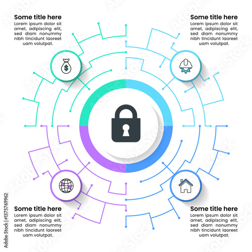 Infographic template. Network lock with 4 steps