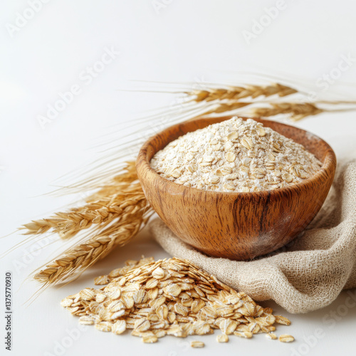 Oatmeal, eight-treasure porridge, wheat flour, cornmeal, on the table, white background.