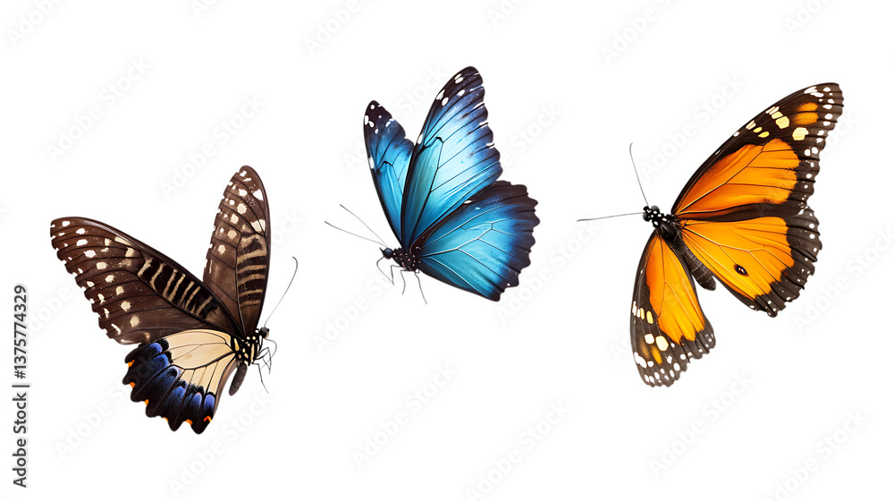 Butterflies in Flight Set of Three Different Poses on Transparent Background for Wildlife Design, Nature Marketing, or Insect Photography Butterflies in Flight Set of Three Different Poses on Transparent Background for Wildlife Design, Nature Marketing, or Insect Photography