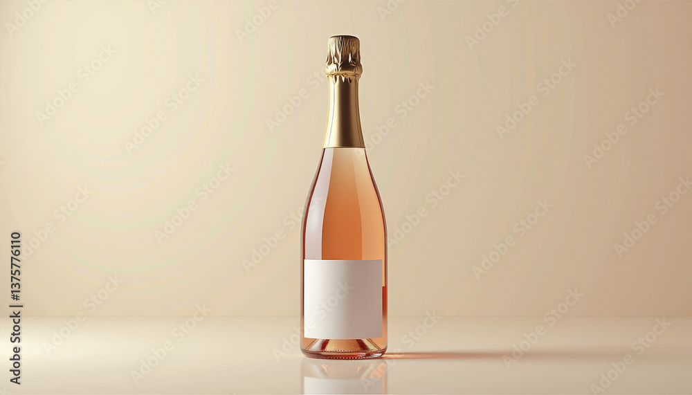 Champagne bottle mockup. Champagne or sparkling wine bottle mockup with clean label — product branding design in soft warm tones and minimal studio setting.