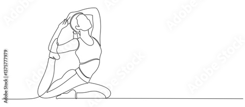 Woman sitting yoga Continuous one line drawing Vector illustration