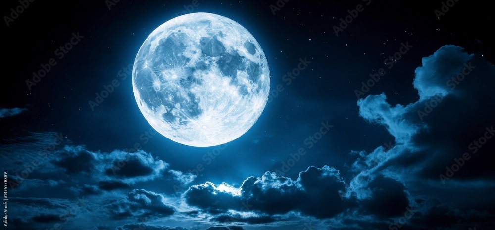 Full Moon Night Sky with Dark Clouds