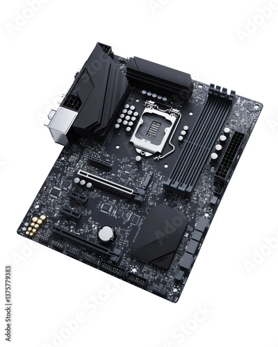 Transparent background image isolate into png. Black Computer Motherboard with Integrated Circuitry on Transparent Background