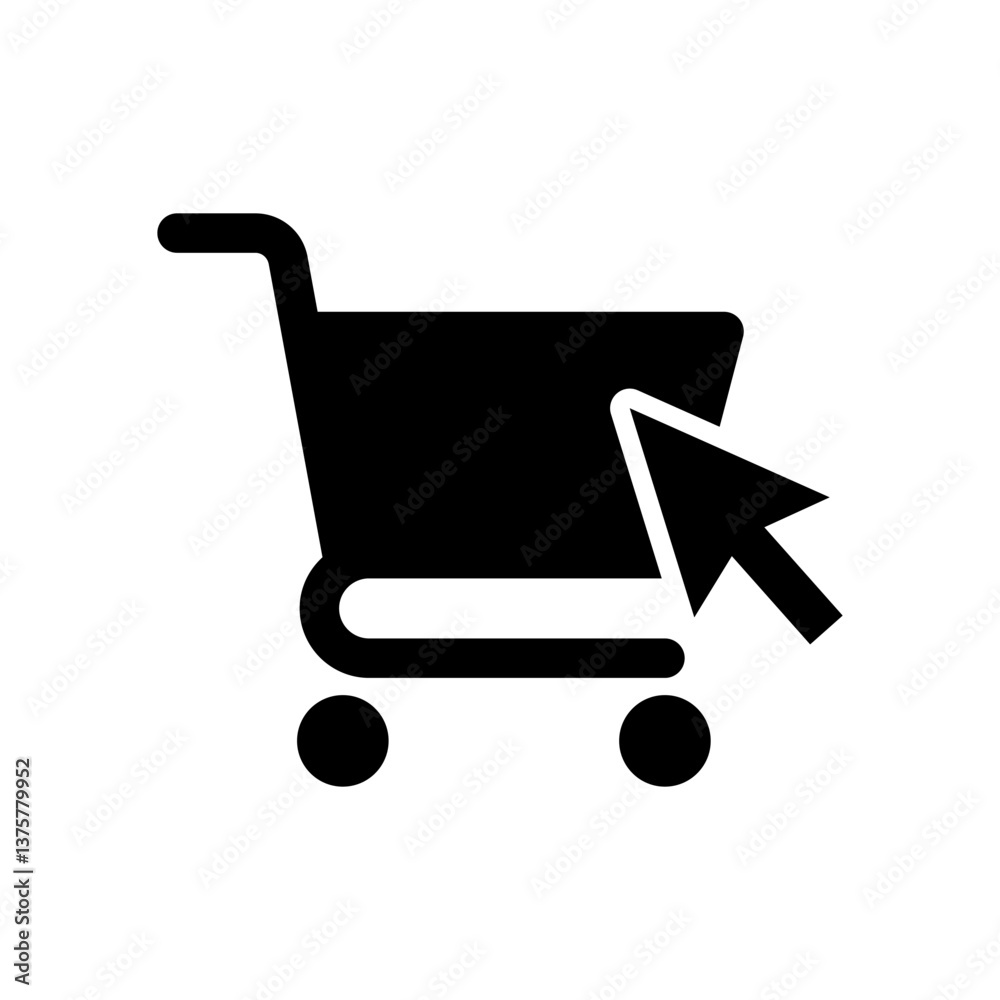 Shopping trolley with cursor icon symbol, E-Commerce business marketing concept, Pictogram flat design vector illustration