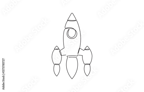 Continuous line drawing of spaceship flying. Single line illustration of rocket spaceship launch, Single line rocket drawing spacecraft launch, startup, innovation.