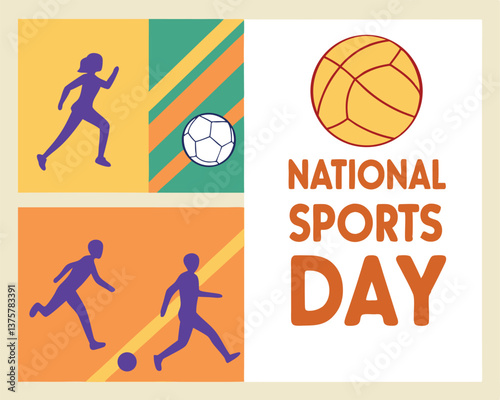 Celebrate National Sports Day with this vibrant illustration of various popular sports.
