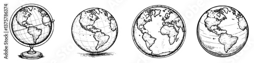 Exploration of the Earth through various artistic representations of globes in different styles and perspectives
