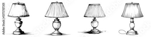 Unique sketches of various lamp designs showcasing different styles and details in a minimalist approach