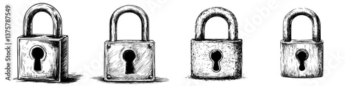 Variety of padlocks showcasing different styles and designs illustrating security concepts and locking mechanisms
