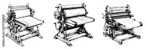 Old-fashioned printing presses demonstrating traditional printing techniques in an artisanal workshop