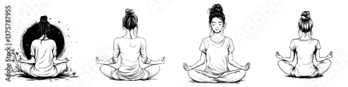 Peaceful meditation practice in a serene environment showcasing different poses and mindfulness techniques