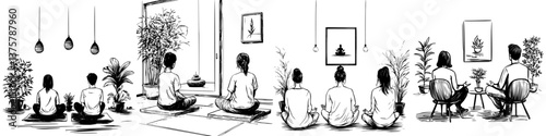 Meditation session in a peaceful indoor space with plants during a calm afternoon