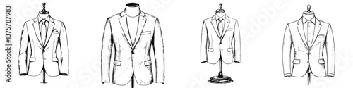 Tailored suits displayed on mannequins in a stylish boutique showing modern fashion trends for formal attire