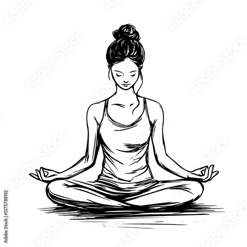 Woman meditating in a peaceful posture illustrating mindfulness and relaxation in a serene environment