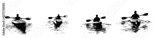Kayaking adventure on tranquil waters at sunset with paddlers navigating through calm reflections