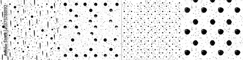 Textures of black and white patterns displaying varied dot arrangements creating intriguing visual contrasts