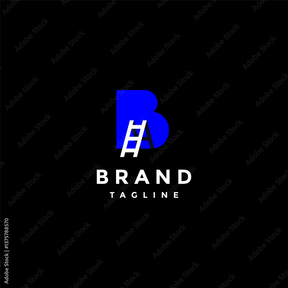 Obraz premium Climbing Letter B With Ladder Logo Design. Ladder Beside Letter B Initial Logo Design.