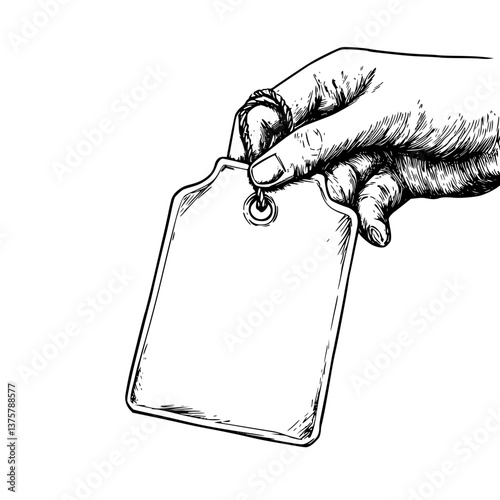 Hand holding a blank price tag in a minimalist style illustrating simple design concepts for retail environments