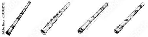 Craftsmanship of wooden flutes displayed in four distinct styles showcasing their unique features and designs