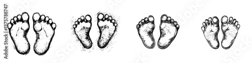 Multiple illustrations of baby and adult footprints reflecting growth and life stages in an artistic manner