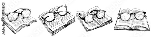 Glasses resting on open books showcase the beauty of literature and reading enthusiasm in a cozy setting during the day